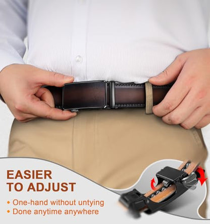 KEMISANT Men's Ratchet Leather Belt 2Pack-Trimmable 1 3/8“-Gift Boxed - color: 2pack-black/Deep Brown4782, size: 30"-36"Waist Adjustable