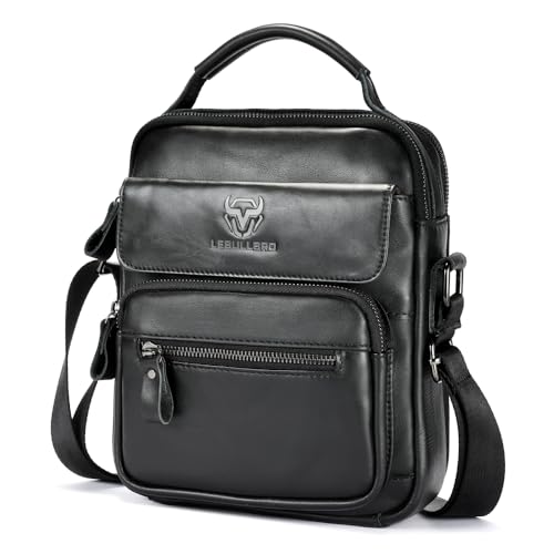 Mens Shoulder Bag Leather Crossbody Bags Leather Sling Bag Messenger Bags | LEBULLBRO Shoulder Bag for Men Crossbody Bags Leather Sling Bag Messenger Bags with Multiple Pockets Business - color: Black