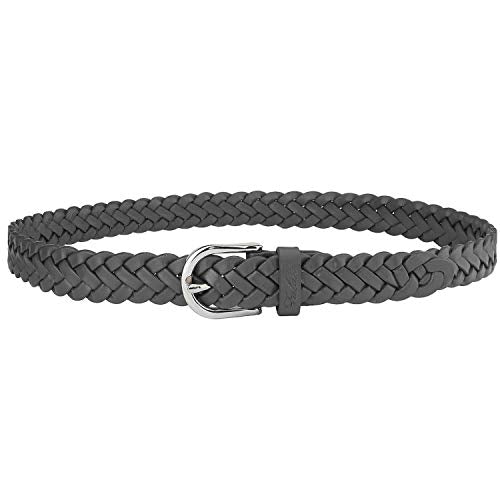 Falari Women's Leather Braided Belt Stainless Steel Buckle - color: Dark Grey, size: XL 42-44 (fit waist 40-42)