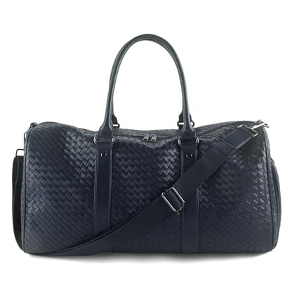 Weekender Bags with Shoe Compartment Travle Carry On Bag (Navy Blue) | Handwoven Duffel for Women with Wet Dry Separation, Beach Tote for Gym Overnight Trip - color: Navy Blue