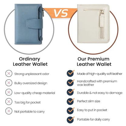 Itslife Women's Rfid Blocking Small Compact Bifold Leather Pocket Wallet Ladies Mini Purse with id Window (Waxed Cream) - color: Off White