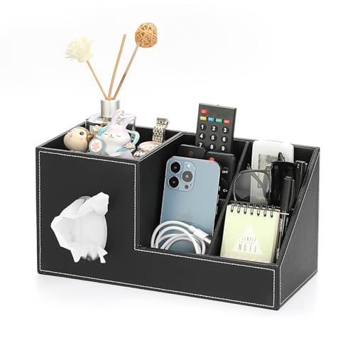 Sumnacon Tissue Box Cover, Square PU Tissue Box Organizer, Leather Tissue Covers with Storage, Stylish Tissue Holders for Bahtroom Living Room Kitchen Dining Table Desk Office, Black - color: Black