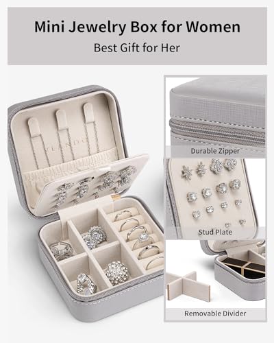 VLANDO Travel Jewelry Case, Small Travel Jewelry Organizer Box for Girls Women - Grey - color: Grey