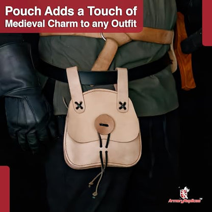Medieval Leather Sporran Pouch – Durable 5oz Leather with Sinch Loop Closure for Cosplay, Fairs, Reenactments & Outdoor Activities – Fits Belts up to 2.125" - color: Natural