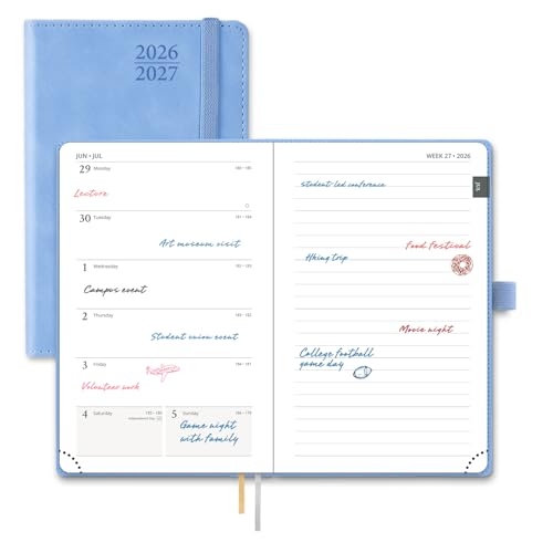 POPRUN 2026-2027 Pocket Planner (Size 4''x 6.25'') Pocket Calendar Notebook | Academic Daily Planner (JUL.26-JUN.27) Appointment Book with Monthly Tabs, Inner Pocket, Leather Soft Cover - Cerulean Blue - color: Cerulean Blue, size: Pocket-4" X 6.25", styl