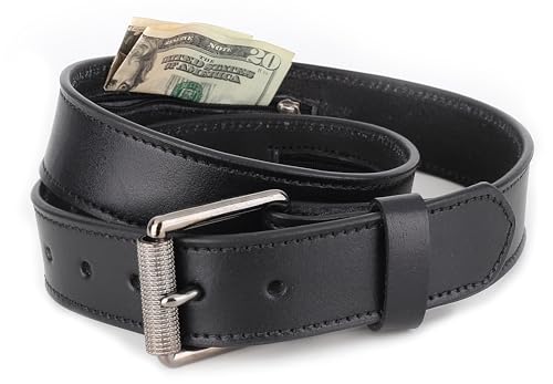 F&L CLASSIC Men’s Money Full Grain leather Belt, Hidden zipper Pocket, - color: Classic Black, size: 42 (Fits Waist 40"-41")