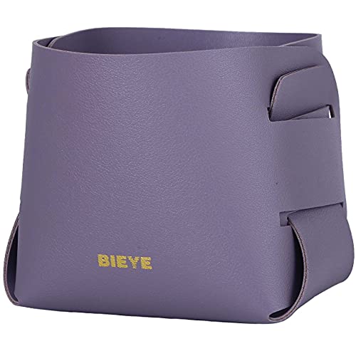 Bieye LSB009 Collapsible Leather Storage Bin Decorative Desk Organizer for Jewelry Makeup Pen Pencil Glasses Remote Controller Storage (Pastel Purple, 4" WX4 LX4 H) - color: Pastel Purple