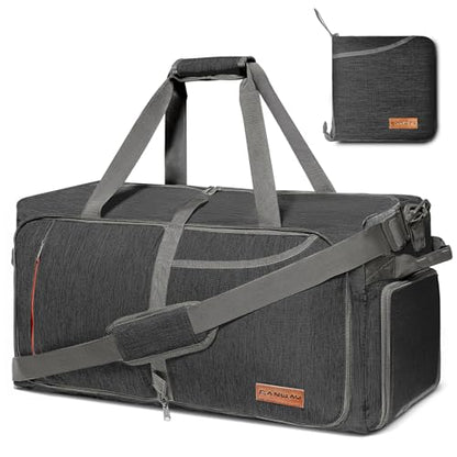65L Travel Duffel Bag, Foldable Weekender Bag with Shoes Compartment for Men Women Water-proof & Tear Resistant (Panther Black, 65L) - color: Panther Black, size: 65L