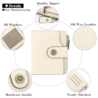 FALAN MULE Small Wallet for Women Leather Bifold Compact Small Womens Wallet with RFID Blocking - color: Off-White
