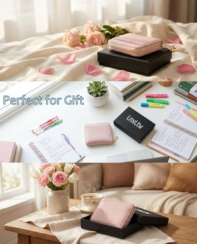 RFID Blocking Small Wallet for Women, Cute and Zip Around | Mini Genuine Leather Wallet with Coin Pocket & Card Slots, Compact Gift Wallet for Women and Everyday Carry (Blush Pink) - color: Blush Pink