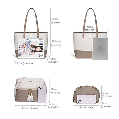 LOVEVOOK Handbags for Women Shoulder Bags Tote Satchel Hobo 3pcs Purse Set - color: Beige/Khaki