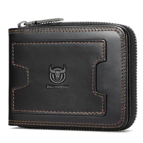 LUKZIJAES Mens Wallets Genuine Leather RFID Blocking with Zipper Wallet for Men Large Capacity 14 Card Slots, ID Window & Coin Pocket for Travel (#15-Black) - color: #15-Black