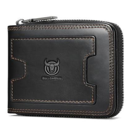 LUKZIJAES Mens Wallets Genuine Leather RFID Blocking with Zipper Wallet for Men Large Capacity 14 Card Slots, ID Window & Coin Pocket for Travel (#15-Black) - color: #15-Black
