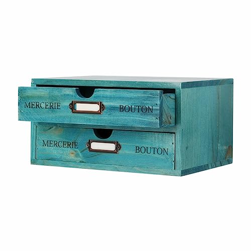Small Wooden Drawers Wooden Box with Drawer Blue | 2 Drawer Storage Box for Apothecary Cabinet, Apothecary Drawers，Desktop Organizer with Metal Handles for Office，Home - color: BLUE-SMALL02