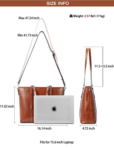 BOSTANTEN Genuine Leather Laptop Bag for Women 15.6'' Briefcase Tote Bags | Laptop Compartment, Structured, Professional, Detachable & Adjustable Shoulder Strap, Metal Feet, Work, Office, Business - color: A-brown