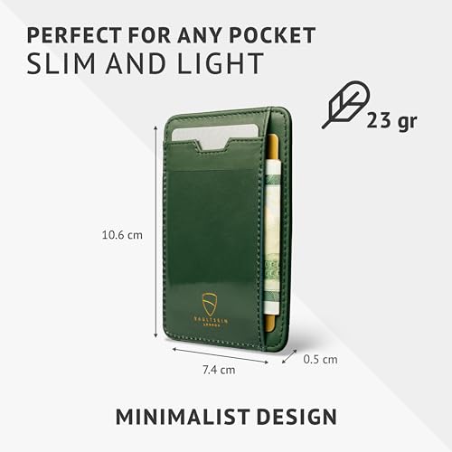 Vaultskin BRIXTON Slim Top-Grain Leather Card Wallet with ID Window, RFID | Small thin minimalist front pocket credit and cash holder case for men, women and ladies, scan-proof blocking, everyday carry - color: Hunter Green