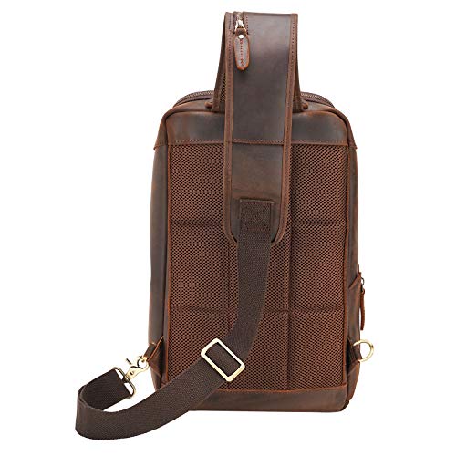 Polare Modern Style Sling Shoulder Bag Men’s Travel/Hiking Daypack with Full Grain Italian Leather and YKK Zippers - color: Small-dark Brown