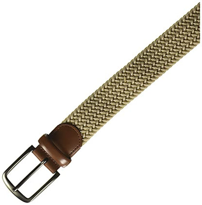 Perry Men's Woven Belt with Stretch Leather-Trim Fabric - color: Khaki, size: Small