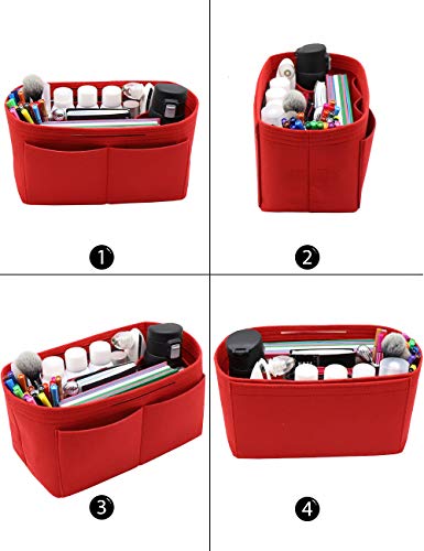 LEXSION Felt Purse Organizer Insert Zipper Pocket with Two Removeable Bottle Holder - color: Red, size: Medium