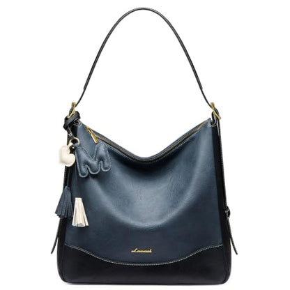 LOVEVOOK Hobo Bags for Women with Initial Charm, Soft Women's Crossbody Handbags Slouchy Shoulder Bag with Large Cup Holder - color: Deep Blue, size: Medium