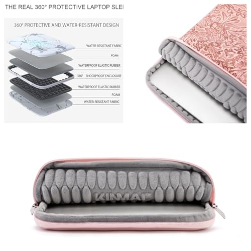 Kinmac Embossed PU Leather 360° Heavy Duty Protective Laptop Sleeve with Poacket (Pink Flower, 16 inch-16.2 inch) - color: Pink Flower, size: 16 inch-16.2 inch