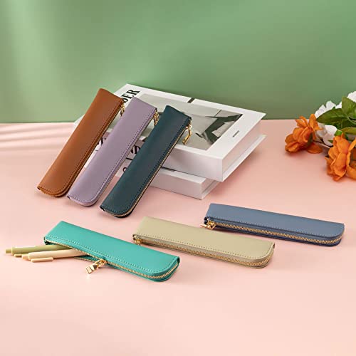 Leather pencil case, Thin soft pen bag, Small pencil case for adults,Senior leather Minimal pencil pouch with zipper.… - color: Dark blue
