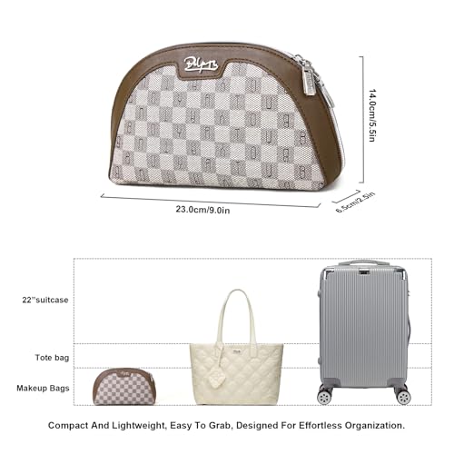 BOYATU Vegan Leather Cosmetic Bag: Refined Pattern Pouch with Built-In Tethered Pull-Out Mirror - Quick Touch-Ups Anywhere - Compact&Lightweight(023-Light Brown) - color: 023-Light Brown
