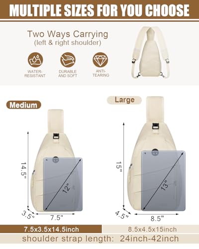 Pritent Crossbody Bags for Women Men Trendy Sling Bag Backpack Casual Chest Bag with Convertible Shoulder Strap - color: Beige, size: Medium