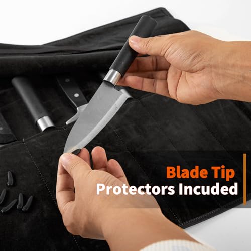 Genuine Leather Knife Roll, Knife Bags for Chefs Professional | Small Chef'S Knife Case Holder, Knives Holders Protectors with 7 Slots - color: 7 Slots Black
