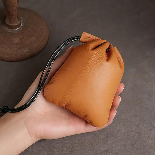 4.7 Inch Mini Genuine Leather Drawstring Coin Purse Vintage Leather Change Bag Cowhide Jewelry Storage Pouch Waterproof Dice Holder Bag for Men Women Earphone Earring Money - style: Style 2