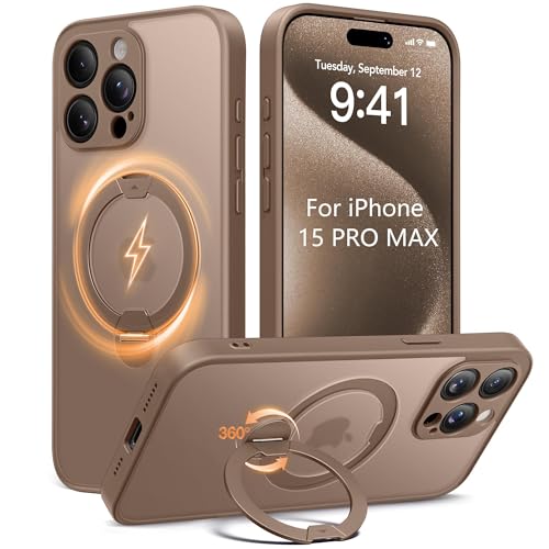 Magnetic for iPhone 15 Pro Max Case,[Unbreakable & Magnetic Stand] [Military-Grade Protection] [Phone Case Compatible with MagSafe] Slim Translucent Matte Shockproof Phone Cover,Brown - color: Brown, size: iPhone 15 Pro Max (6.7 Inch,3 Lens)