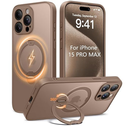 Magnetic for iPhone 15 Pro Max Case,[Unbreakable & Magnetic Stand] [Military-Grade Protection] [Phone Case Compatible with MagSafe] Slim Translucent Matte Shockproof Phone Cover,Brown - color: Brown, size: iPhone 15 Pro Max (6.7 Inch,3 Lens)
