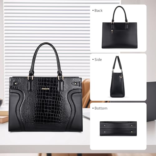 MOSISO Laptop Tote Bag for Women, 15.6 inch PU Leather Laptop Bag | Waterproof Crocodile Grain Shoulder Bag with Clutch Purse, Large Capacity Teacher Work Handbag for Business Office, Black