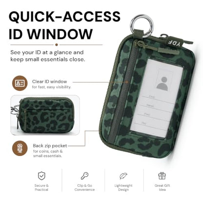 Small Wristlet Wallets for Women with Clear ID Window, Keychain Coin Purse | Organized Interior with 3 Card Slots, Inner Mesh Pouch, Lipstick Holder, Metal Key Ring and Detachable Wrist Strap - color: Sage Green Leopard