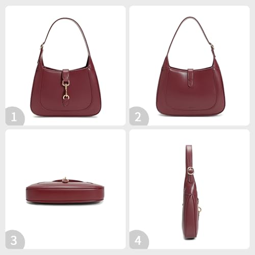 Keyli Vegan Leather Shoulder Bag for Women Small Shoulder Purses Top Handle Handbags with Adjustable Strap - color: Wine Red