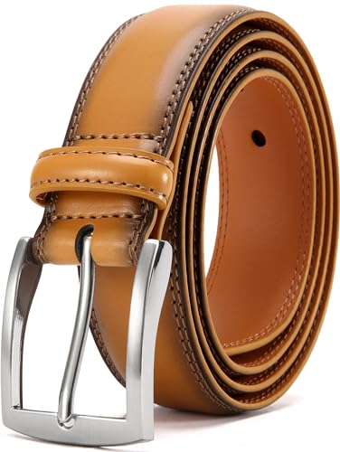 Mens Dress Belt - Genuine Leather Dress Belts For Men,Casual Suit Jeans Belt-Single Prong Buckle black belt - color: 03 Yellow, size: Fits 50" to 54" waist