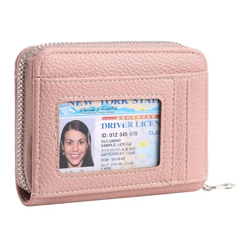 GOIACII Womens Credit Card Holder Wallet Zip RFID Blocking Card Case Wallets Compact Size with ID Window Pink - color: B04 Pink