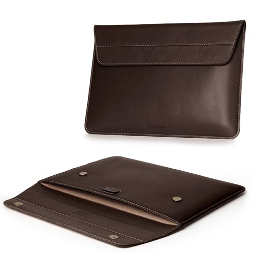 Genuine Leather Laptop Sleeve 15-16 Inch, Padded Full Grain Leather Case with Built-in Stand - Dark Brown, Compatible with MacBook Air, MacBook Pro, Dell, HP, Lenovo - color: Dark Brown, size: For 15” - 16” Laptops