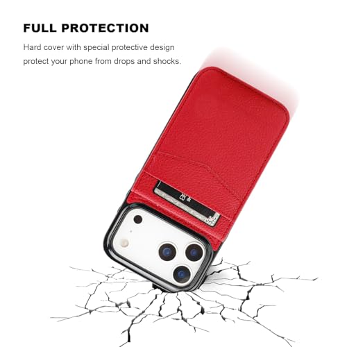 KIHUWEY for iPhone 17 Pro Max Wallet Case Card Holder Kickstand, Lichee Red | Credit Card Slots, PU Leather, Magnetic Clasp, Flip Heavy Duty Protection Cover for Men - color: Lichee Red