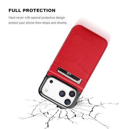 KIHUWEY for iPhone 17 Pro Max Wallet Case Card Holder Kickstand, Lichee Red | Credit Card Slots, PU Leather, Magnetic Clasp, Flip Heavy Duty Protection Cover for Men - color: Lichee Red