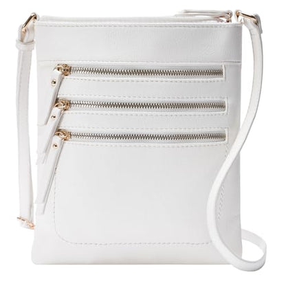 Crossbody Bag Functional Multi Pocket Messenger Purse Top Zip Closure Shoulder Handbag With Adjustable Strap - color: White