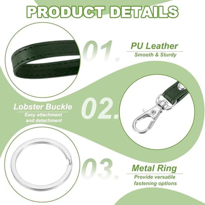 Wristlet Strap PU Leather Keychain Wristlet Lanyard Hand Strap Replacement with Rings Fit for Wallet Purse - color: Green/Silver