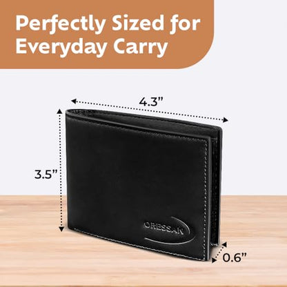 Full Grain Leather Wallet for Men – Slim RFID Blocking Card Holder for Men – Bifold Wallet for mens – Compact & Durable – 8 Card Slots & 2 ID Windows (BLAK) - color: BLAK