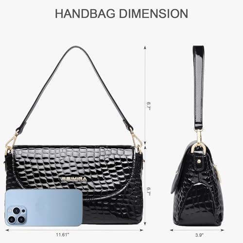 Genuine Leather Shoulder Bag for Women Black Shoulder Bag with Adjustable Strap - color: Black