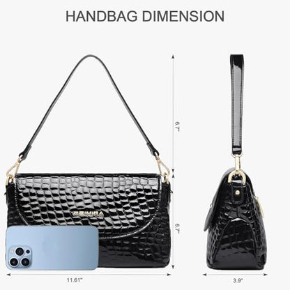 Genuine Leather Shoulder Bag for Women Black Shoulder Bag with Adjustable Strap - color: Black