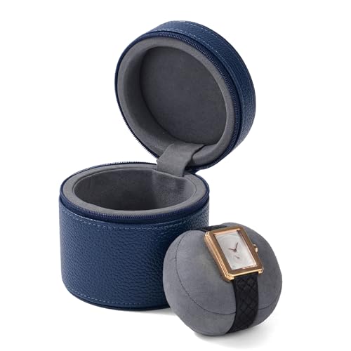 Oirlv Single Watch Travel Case Blue | Blue Leather Exterior, Plush Velvet Interior, Versatile Use for Watches & Jewelry Bracelets/Necklaces, Ideal Travel Companion - color: Blue