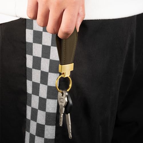 Genuine Leather Keychain for Car Home Key Ring Strap Holder Lanyard Women Men - color: Khaki-a