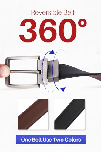 Men’s Casual Leather Belts - Reversible Belts For Men - Dual Side Adjustable buckle Dress Pants Mens Belts - color: Silver Straight Buckle - Reversible Leather Belt, size: 46" - 48" Waist Adjustable
