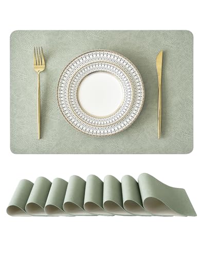 Leetaltree Reversible Faux Leather Placemats Set of 8, 12x17 Inch, Heat Resistant Waterproof Non-Slip Table Mats for Dining Kitchen, Mint Green - color: Mint Green, size: 8 Pack