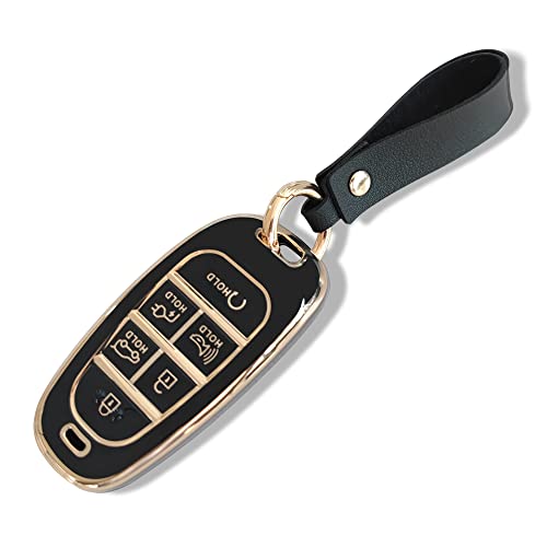 BestEvMod for Ioniq5 Key Fob Cover Accessories,Key Shells with Keychain TPU All-Around Protection Remote Key Case Compatible with 2022-2024 Hyundai Ioniq 5 Accessories (6 Button, Black) | TPU Shells All-Around Protection Remote Key Case Accessories - size